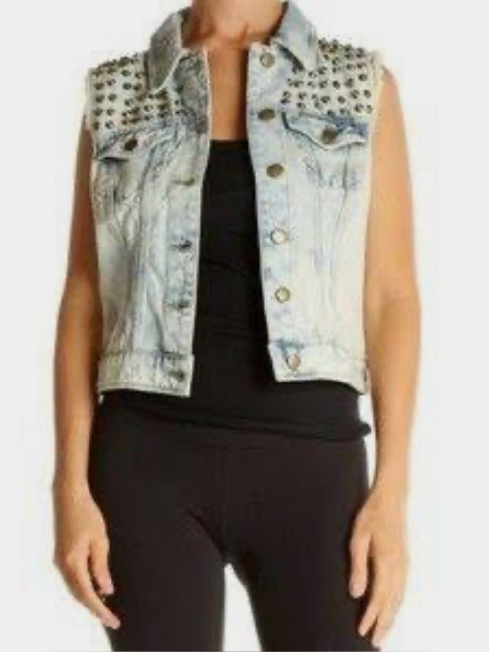 Pistola Acid Wash Studded Denim Sleeveless Vest Size Medium NWT